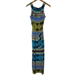 Valerie Bertinelli Women's 6 Blue Black Abstract Colorblock Geometric Maxi Dress